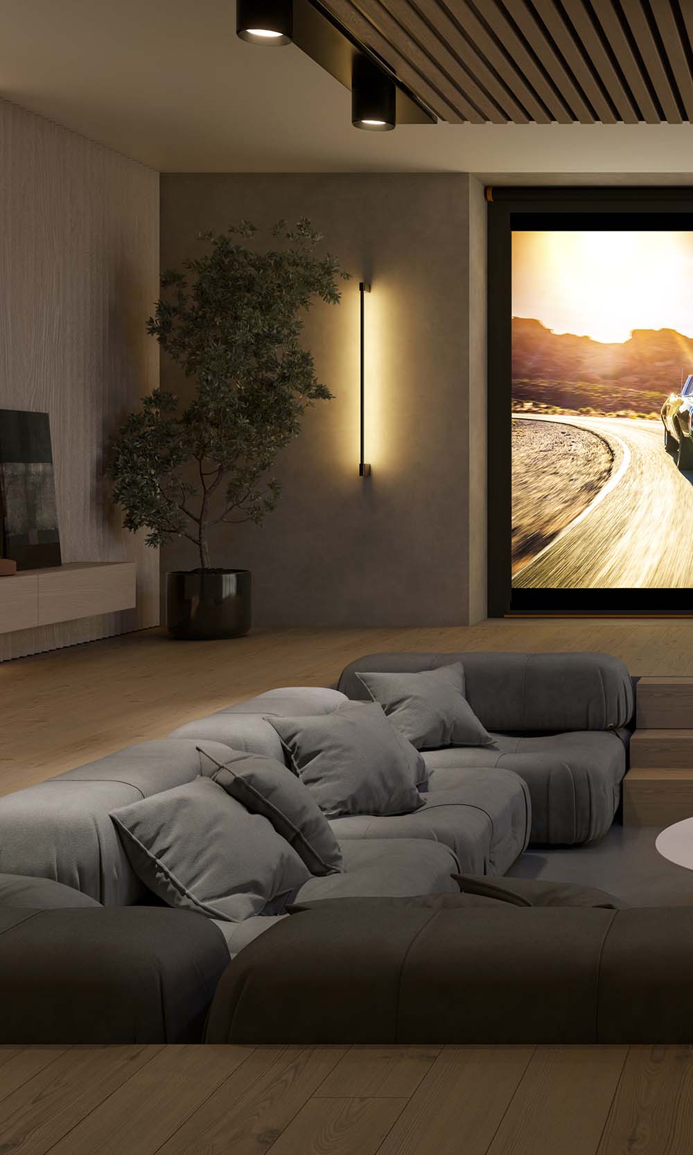 Big projector screen in a home theater