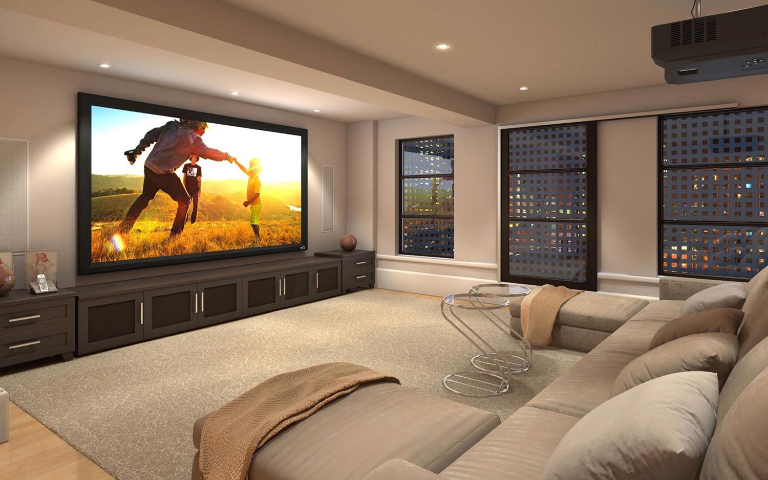 Big projector screen in a home theater