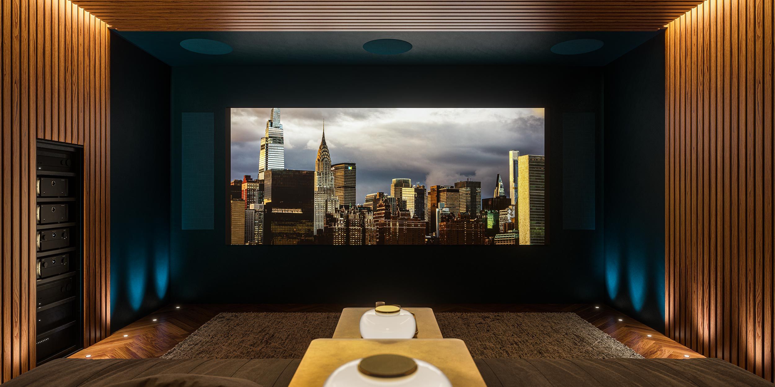 Big projector screen in a home theater